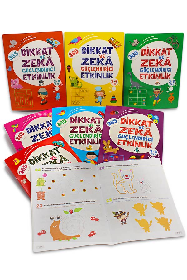 365 Dikkat ve Zeka Güçlendirici Etkinlikler Seti 8 Kitap 3-6 Yaş Çocuklar İçin - 1
