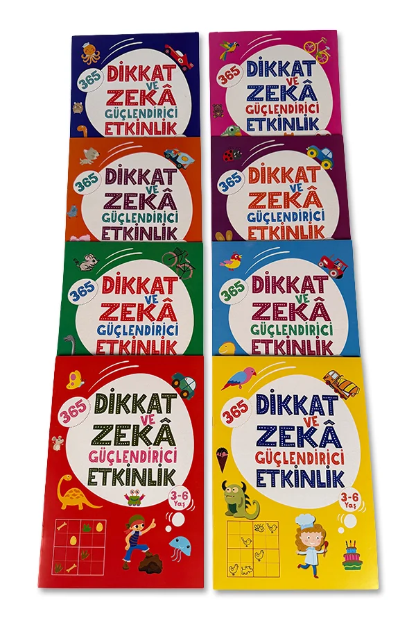 365 Dikkat ve Zeka Güçlendirici Etkinlikler Seti 8 Kitap 3-6 Yaş Çocuklar İçin - 1