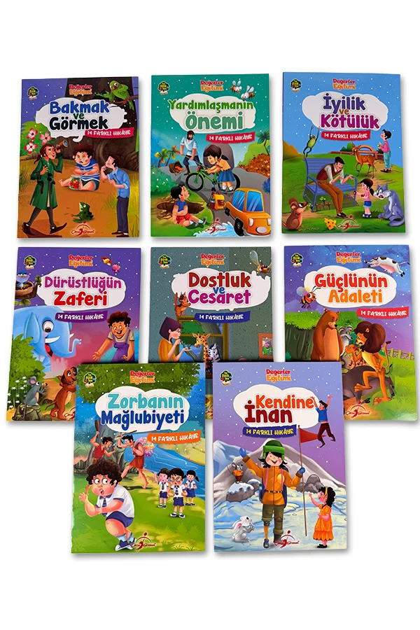 4+ Yaş Değerler Eğitimi  Toplam 112 Farklı Hikaye - 8 Kitap  - 1