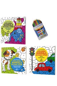 Çocuklar İçin Kodlamalı Mandala Seti 3 Kitap - Boyama Kalemi Hediyeli